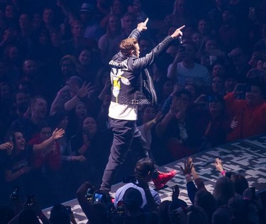 Pop star Justin Timberlake performs at Rogers Arena in Vancouver on Feb. 14, 2019.