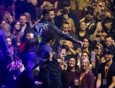 Pop star Justin Timberlake performs at Rogers Arena in Vancouver on Feb. 14, 2019.