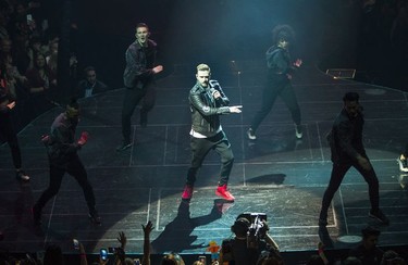 Pop star Justin Timberlake performs at Rogers Arena in Vancouver on Feb. 14, 2019.