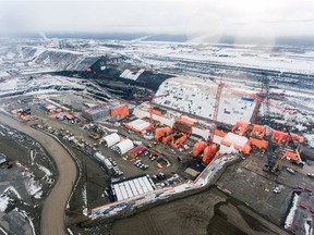 Aerial views in November of construction progress at the site of B.C. Hydro's Site C dam project near Fort St. John in northeastern B.C.