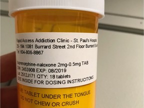 A bottle of Suboxone similar to the one nurses at St. Paul's Hospital will be giving to patients discharged from the emergency department following an opioid overdose. [PNG Merlin Archive]