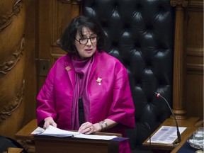 British Columbia Lieutenant Governor Janet Austin delivers the Speech from the Throne in the B.C. Legislature in Victoria, B.C., Tuesday, Feb. 12, 2019.