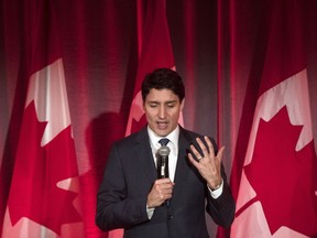 Prime Minister Justin Trudeau addresses attendees at a Liberal fundraising event in Toronto.