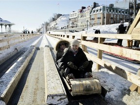A toboggan ride is a fun way to celebrate winter in Quebec City. A ride costs less than $5 per person, and there's a cafe nearby to warm up and buy hot chocolate afterward.