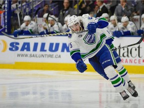 Zack MacEwen has 17 goals and 25 assists for the Utica Comets this season.