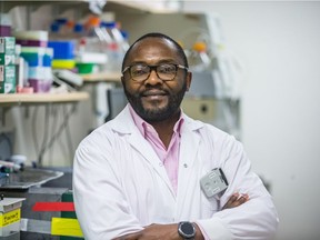 Humphrey Fonge, radiopharmacist at Royal University Hospital and assistant professor at the U of S College of Medicine researches radioactive antibody solutions to target specific types of cancer cells in Saskatoon, SK. on Monday, February 25, 2019.