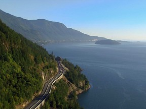 The drivie along the Sea to Sky Highway between Vancouver and Whistler showcases mountain and ocean views.