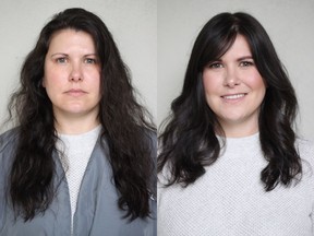 Carolyn Anderson found her hair too long in advance of her wedding. On the left is Carolyn before her makeover by Nadia Albano, on the right is her after.