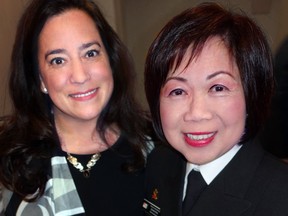 Wearing honorary naval captain's uniform, S.U.C.C.E.S.S. CEO Queenie Choo, right, welcomed former justice minister Jody Wilson-Raybould when the Bridge to S.U.C.C.E.S.S. gala benefited youth-oriented programs.