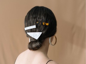 A model wears hair clips from the Vancouver-based brand Foe & Dear.
