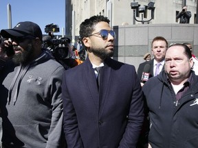 Actor Jussie Smollett leaves after his court appearance at Leighton Courthouse on March 26, 2019 in Chicago, Illinois.