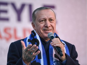 Turkish President Recep Tayyip Erdogan at an election rally in Istanbul's Kasimpasa district on March 5, 2019.