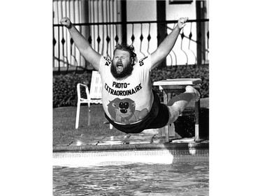 1984: Belly-flop Contest - Vic Kennedy diving for the bellyflop contest.