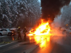 B.C. Hydro's Nick Labadie was one of three heroes Tuesday who helped pull a man from a burning truck on the highway outside of Port Alberni.
