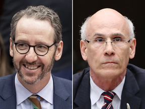 Gerald Butts, left, former principal secretary to Prime Minister Justin Trudeau, and Privy Council clerk Michael Wernick both testified before the House of Commons justice committee on March 6.