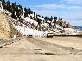 Hwy. 97 has now reopened in both directions, following a lengthy closure due to rock slides and continued slope movement. The southbound slow lane, closest to the slope above the highway, will remain closed for monitoring.