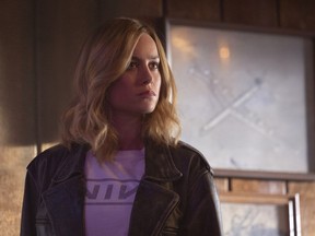 This image released by Disney-Marvel Studios shows Brie Larson in a scene from "Captain Marvel."