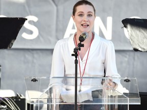 Evan Rachel Wood speaks onstage at the 2019 Women's March Los Angeles on Jan. 19, 2019 in Los Angeles, Calif. (Amanda Edwards/Getty Images for Women's March Los Angeles)