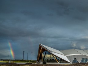 The gleaming Philip J. Currie Dinosaur Museum just outside Grand Prairie features modern exhibits on screens and dinosaur fossils under glass.