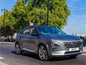 A Hyundai Nexo SUV which uses hybrid fuel-cell battery electric power will be on display at the Vancouver International Auto Show March 19-24, 2019.