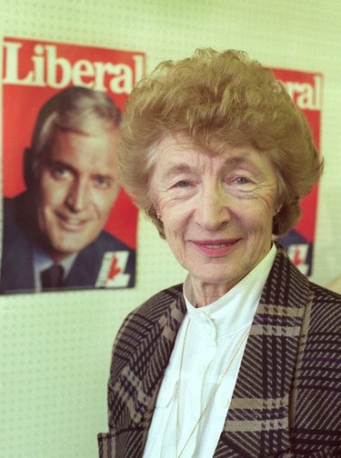 October 1988 file photo of longtime civic politician May Brown, when she was appointed Campaign Manager for John Turner, at the Liberal HQ, Vancouver Quadra.