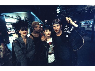 Sun file photo of punk teenagers.  Skateboard reads "Expo paved my play-ground".  Date filed: Aug 11, 1986.