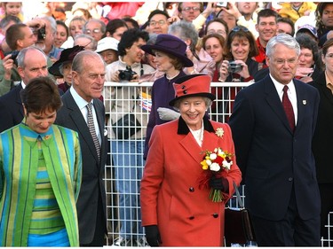 Queen Elizabeth outside the legislature in Victoria in 2002.