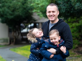 Jesse Kaltio with twins Poppy and Gus.