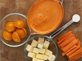 The carrots are pressure-cooked, pureed and pressed through a sieve, giving the soup a velvety texture. Photo Credit: Ryan Matthew Smith, The Cooking Lab, LLC