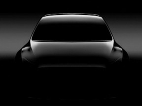 A teaser photo of the upcoming Tesla Model Y.