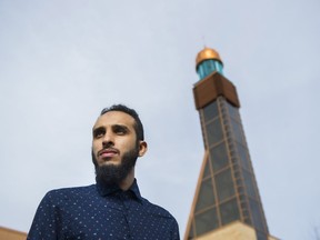 Hassaan Sheikh, 22, a volunteer with the B.C. Muslim Association's youth program and president of the BCIT Muslim Student Association outside the Jamea Masjid mosque in Surrey on Saturday.