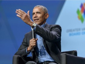 The Vancouver Board of Trade hosted a conversation with former U.S. president Barack Obama at the Vancouver Convention Centre on March 5, 2019.