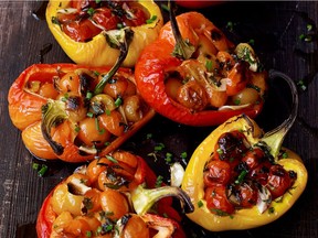 An herb- and lemon-infused combination of bread crumbs and cherry tomatoes fill these luscious stuffed peppers. Easy to make ahead delicious at room temperature, they're the perfect party dish.