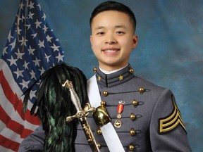 This undated photo provided by the U.S. Military Academy at West Point shows West Point Cadet Peter Zhu who died on Feb. 28, 2019 of injuries he sustained while skiing on Feb. 23 at Victor Constant Ski Area on the academy grounds. The parents of Peter Zhu have received a judge's permission to retrieve his sperm for possible artificial insemination.