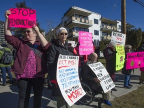 Several dozen people who are under threat of losing their apartments due to renovations by building owner Dinesh Chand staged a rally in New Westminster on Saturday.