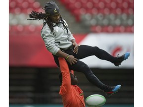 Players with South Africa Springboks have some fun Friday at B.C. Place Stadium ahead of competing in this weekend's Canada Sevens rugby tournament.