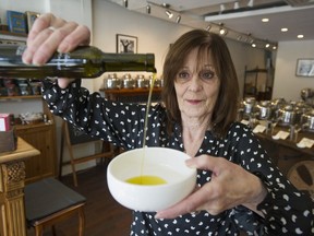 Trish LeVatte of the Vancouver Olive Oil Company at the W. Broadway store Saturday, March 16, 2019.