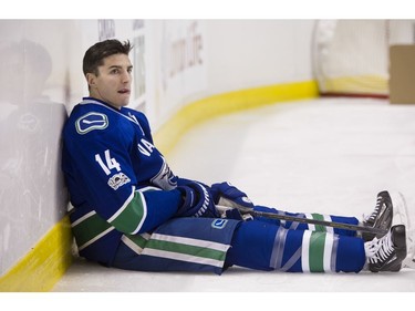 Vancouver  B.C.  February 26, 2017   The Canucks for Kids Fund "Superskills" competition brought out out the colourful side of many Vancouver Canuck (here Alex Burrows 14 takes break ) players during the annual afternoon show of ice at Roger's Arena. Mark van Manen PNG Staff  photographer [PNG Merlin Archive]