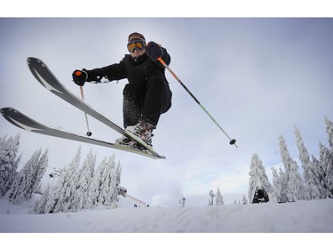 Province reporter John Colebourn flies over a small jump atop Grouse Mountain in 2015.