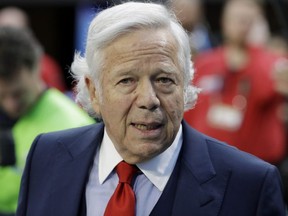 In this Feb. 4, 2018, file photo, Patriots owner Robert Kraft, arrives at U.S. Bank Stadium before the NFL Super Bowl 52 game against the Eagles in Minneapolis.