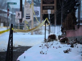 Police tape surrounds the area in the North Shore neighbourhood of Kamloops where Sean Dunn was killed on Dec. 30, 2016.