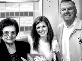 Sunny Lenarduzzi with grandfather Denny Veitch (her “papa”) and her grandmother Cleila Lenarduzzi (her “noni”).