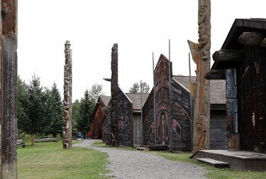 Historical 'Ksan village near Hazelton in northwestern British Columbia on Sunday, Sept. 2, 2018. The village, with characteristics typical of a past Gitxsan village, features artistically decorated longhouses and traditional craft workshops.