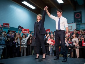 Prime Minister Justin Trudeau and Tamara Taggart speak to supporters at a Liberal nomination event in Vancouver, B.C., on Sunday March 24, 2019.