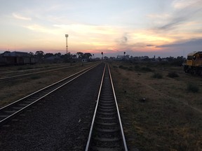 The African sunset from rear of Rovos Rail's Pride of Africa.