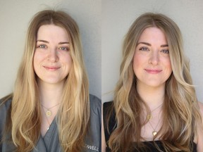 Madeline Baldrey is a 25-year-old designer and student. She wanted a colour and cut to enhance her blond hair with low maintenance for her upcoming trip to London. On the left is Baldrey before her makeover by Nadia Albano.