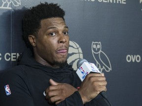 Toronto Raptors Kyle Lowry talks to the media. Toronto Raptors press conference before game #2 in Toronto, Ont. on Monday April 15, 2019.