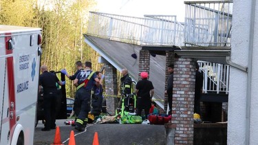 Emergency crews responded to multiple 911 calls from a Langley residence after a deck collapsed during a wedding party on April 19, 2019.