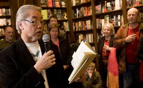 Wayson Choy (left), surrounded by old friends reads from his new book, ‘Not Yet’ during the launch party at Ben McNally Books on Bay Street in downtown Toronto, Tuesday evening, April 7, 2009.