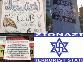 Some examples of antisemitism on the cover page of the B'nai Brith Canada audit.